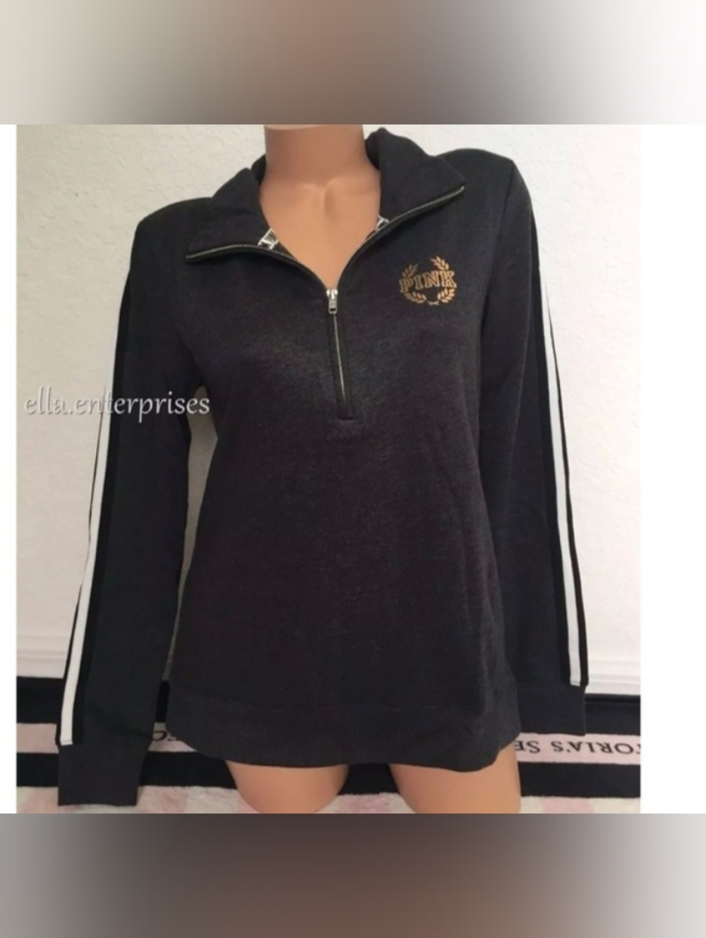 🩷for my bestie🩷Pink Victoria's Secret Half-Zip Pullover Sweatshirt in Charcoal